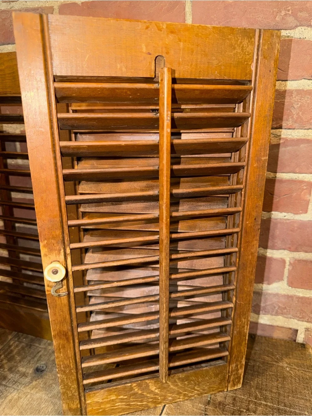 Vintage Wooden Louvered Window Shutters - Warm Brown Miniature Pair Rustic
